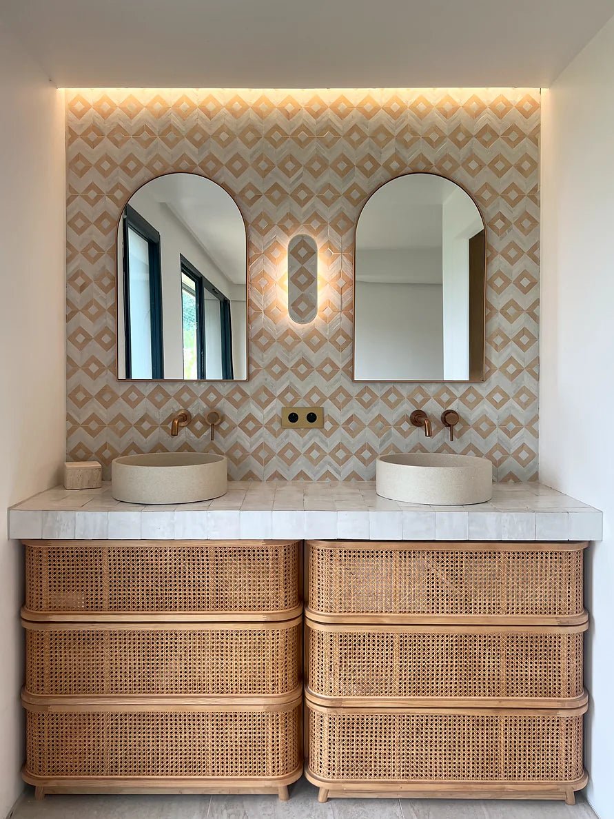 Custom-made Zellige Project Creations with unique, handcrafted tiles, adding vibrant color and inspired charm to any space