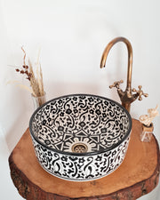 Custom Modern Bathroom Sink with Intricate Black Floral Patterns