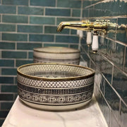 Farmhouse Washbasin - Olive Green & Brushed Brass Sink Vessel