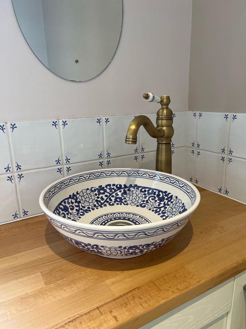 Hand-painted Custom Made Blue Vessel Sink with Customization Options