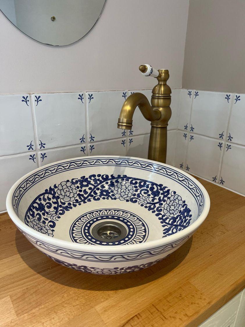 Hand-painted Custom Made Blue Vessel Sink with Customization Options