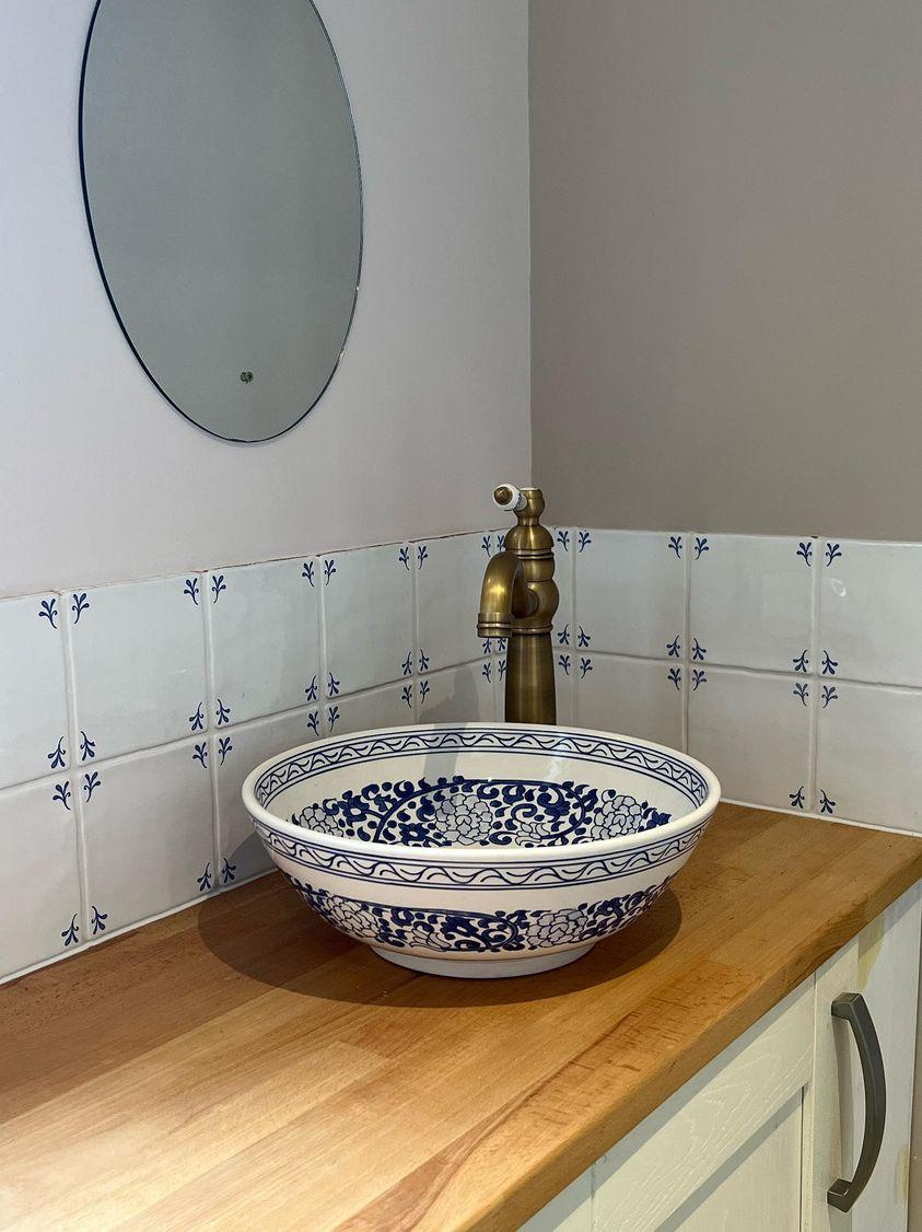 Hand-painted Custom Made Blue Vessel Sink with Customization Options