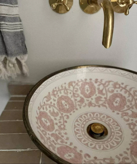 Brushed Brass & Rose Gold Washbasin Ceramic Bathroom Vessel