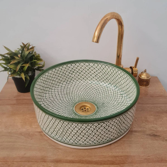 Olive Green Mid Century Modern Bowl Sink