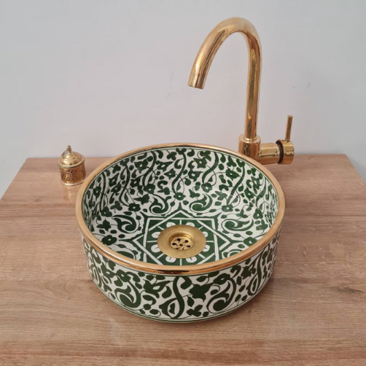 14 Karat Gold  Flower Washbasin Ceramic Bathroom Vessel