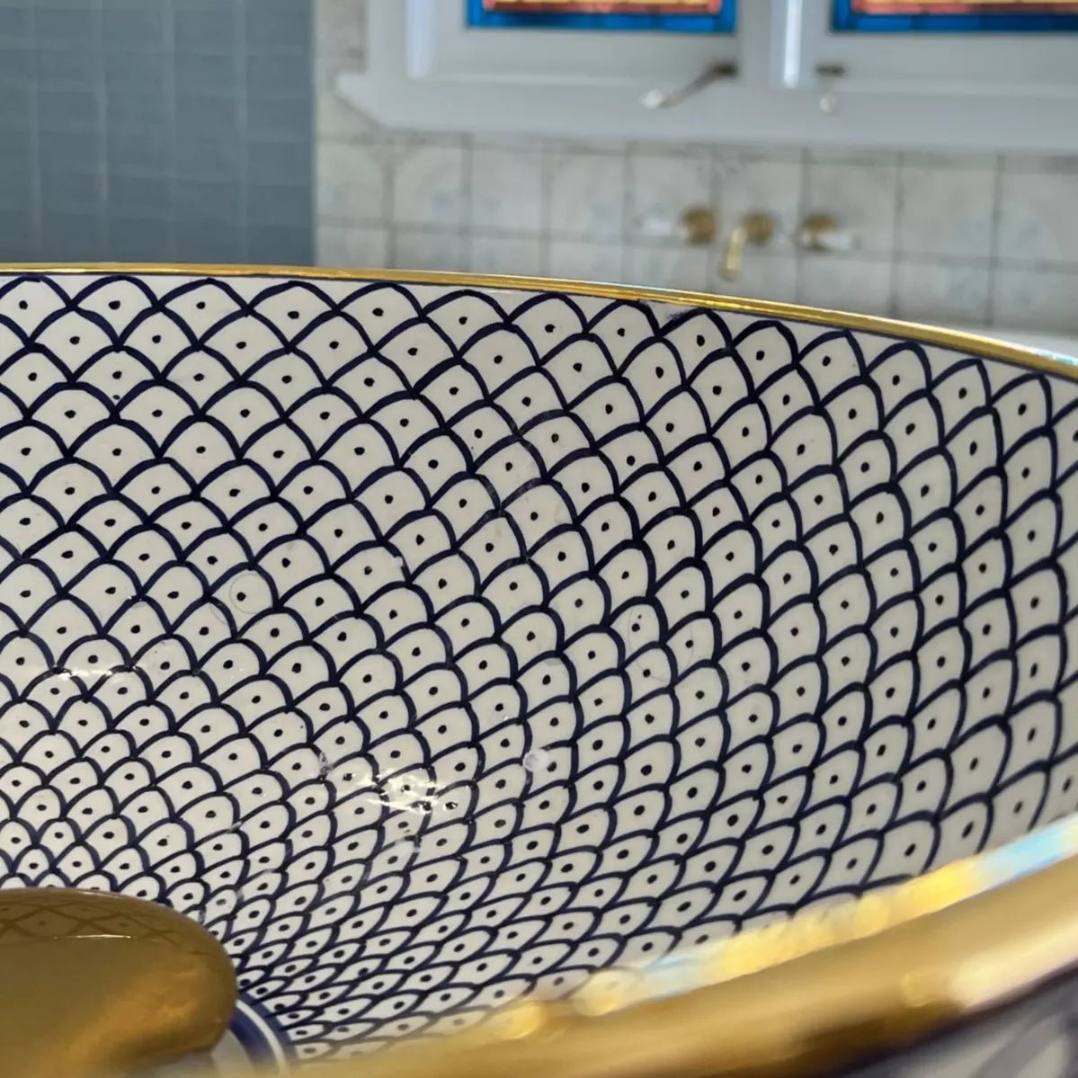 Handcrafted 14K Gold Rim Vessel Sink with Customization Options - FishScales Design - Custo&Co