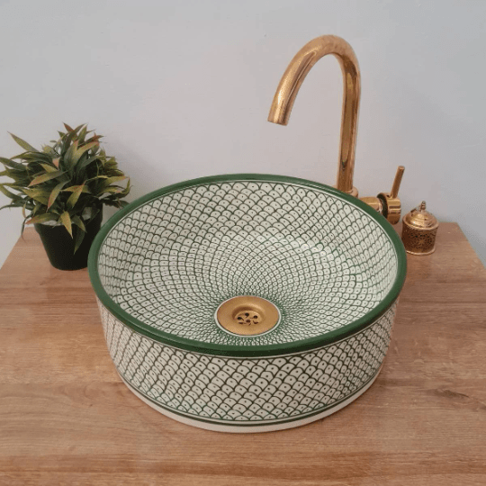 Olive Green Mid Century Modern Bowl Sink - Custo&Co