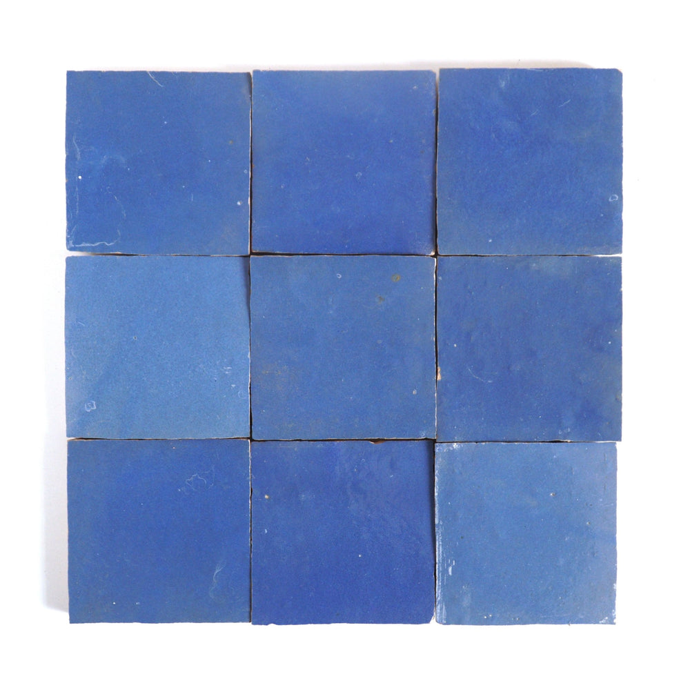 Royal Blue Zellige 4x4 Tile - Glossy Finish Kitchen Backsplash & Bath - Handtile
