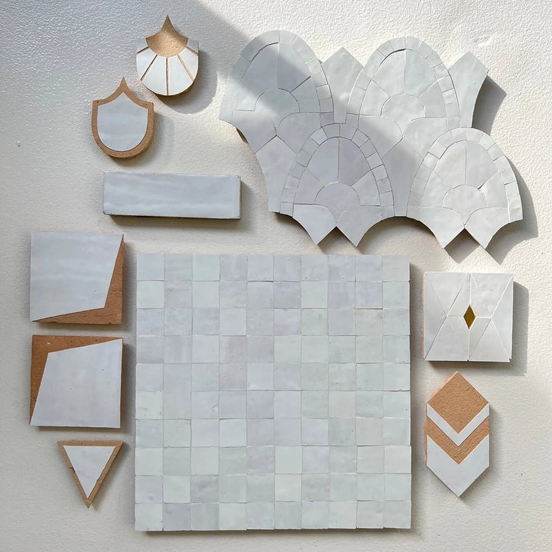 Snow Drift White Custom Made 2" x 2" Zellige Tiles (Per Sqft) - Custo&Co