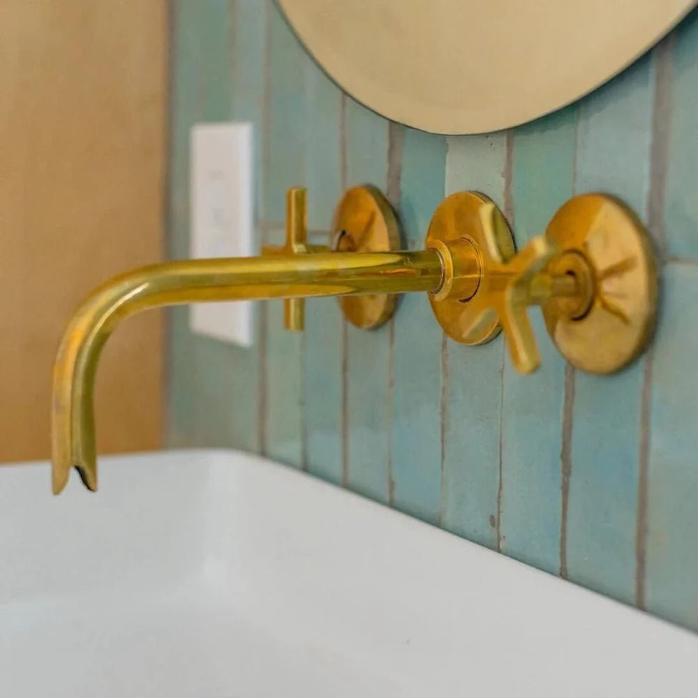 Unlacquered Brass Bathroom Faucet - Antique Brass Wall Mount Faucet - Custo&Co