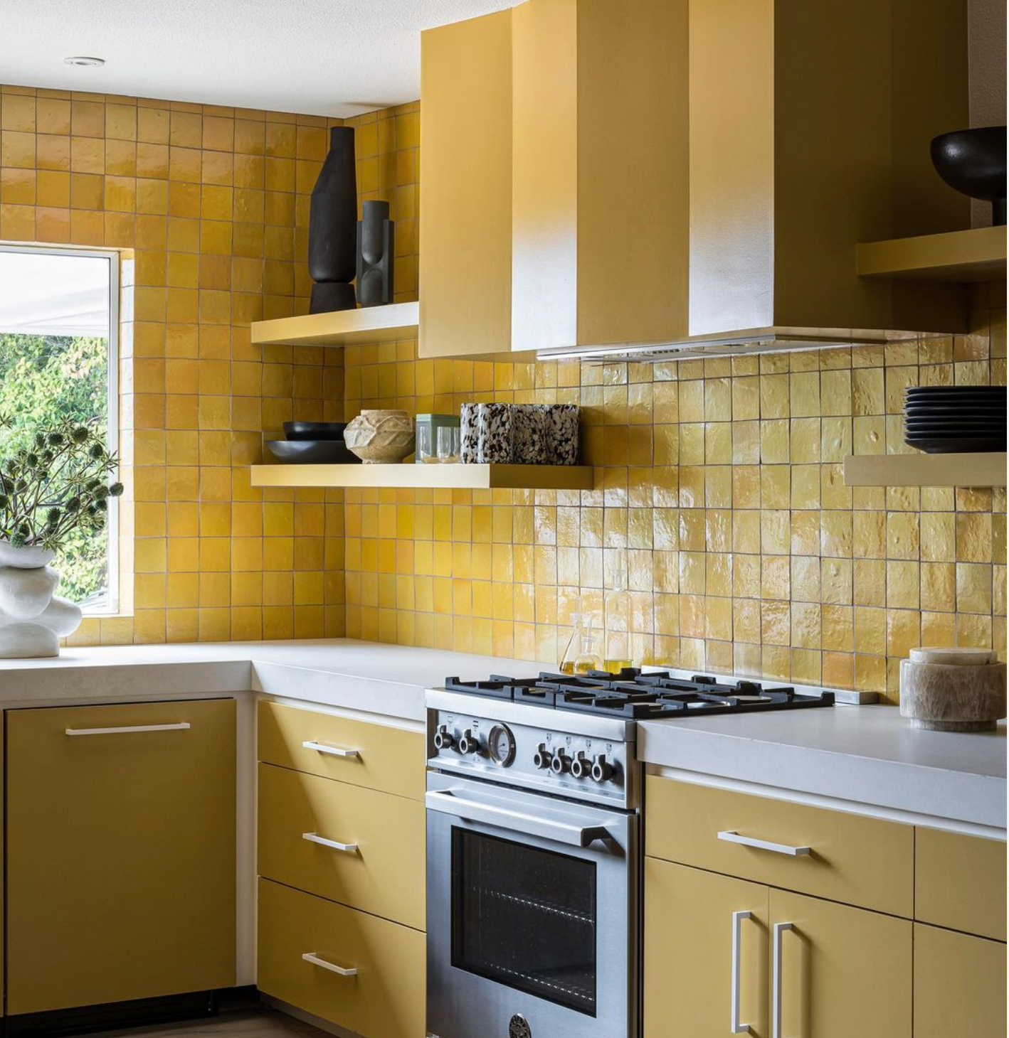 Custom Made Yellow Zellige Backsplash Tiles 4" x 4" (Perf Sqft)